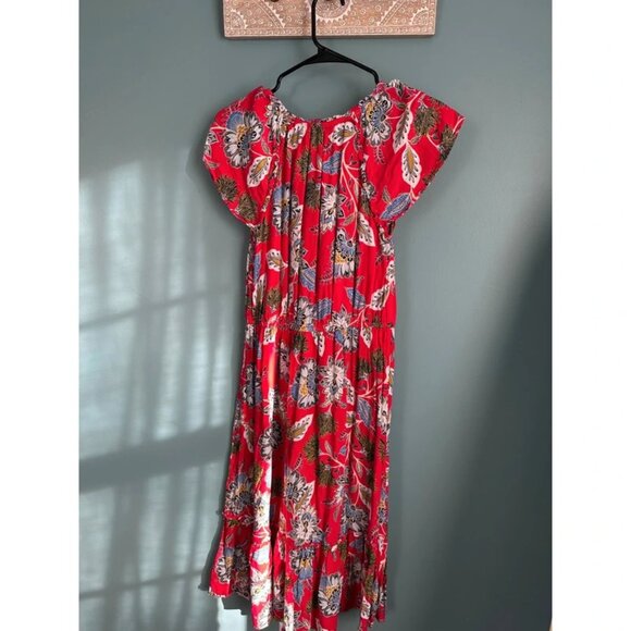 Loft Women's Red Floral Flutter Sleeve Summer Midi Dress - Picture 5 of 6